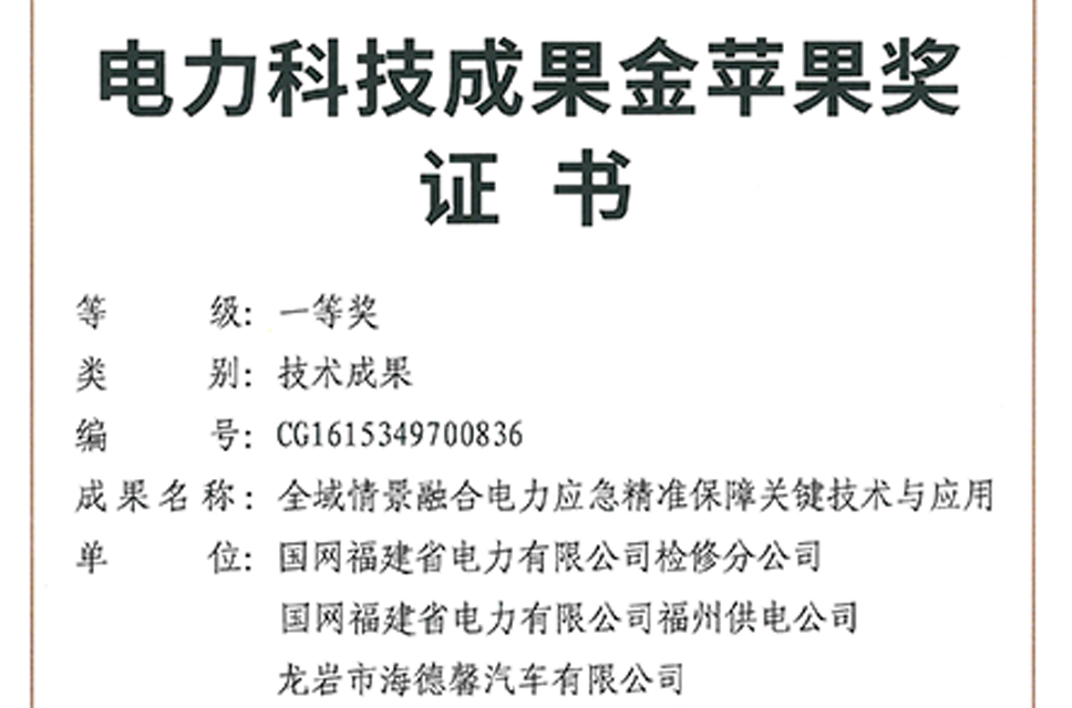 電力科技成果金蘋果獎一等獎